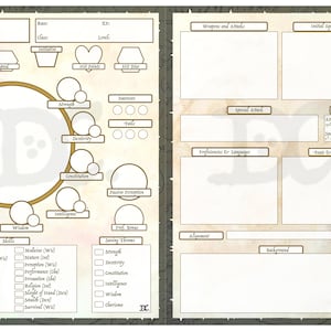 Hoja de personaje personalizada imprimible y diario del aventurero - compatible con D&D 5E