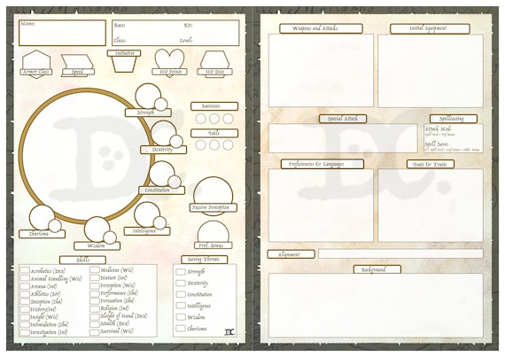 Printable Custom Character Sheet And Adventurer S Journal Etsy