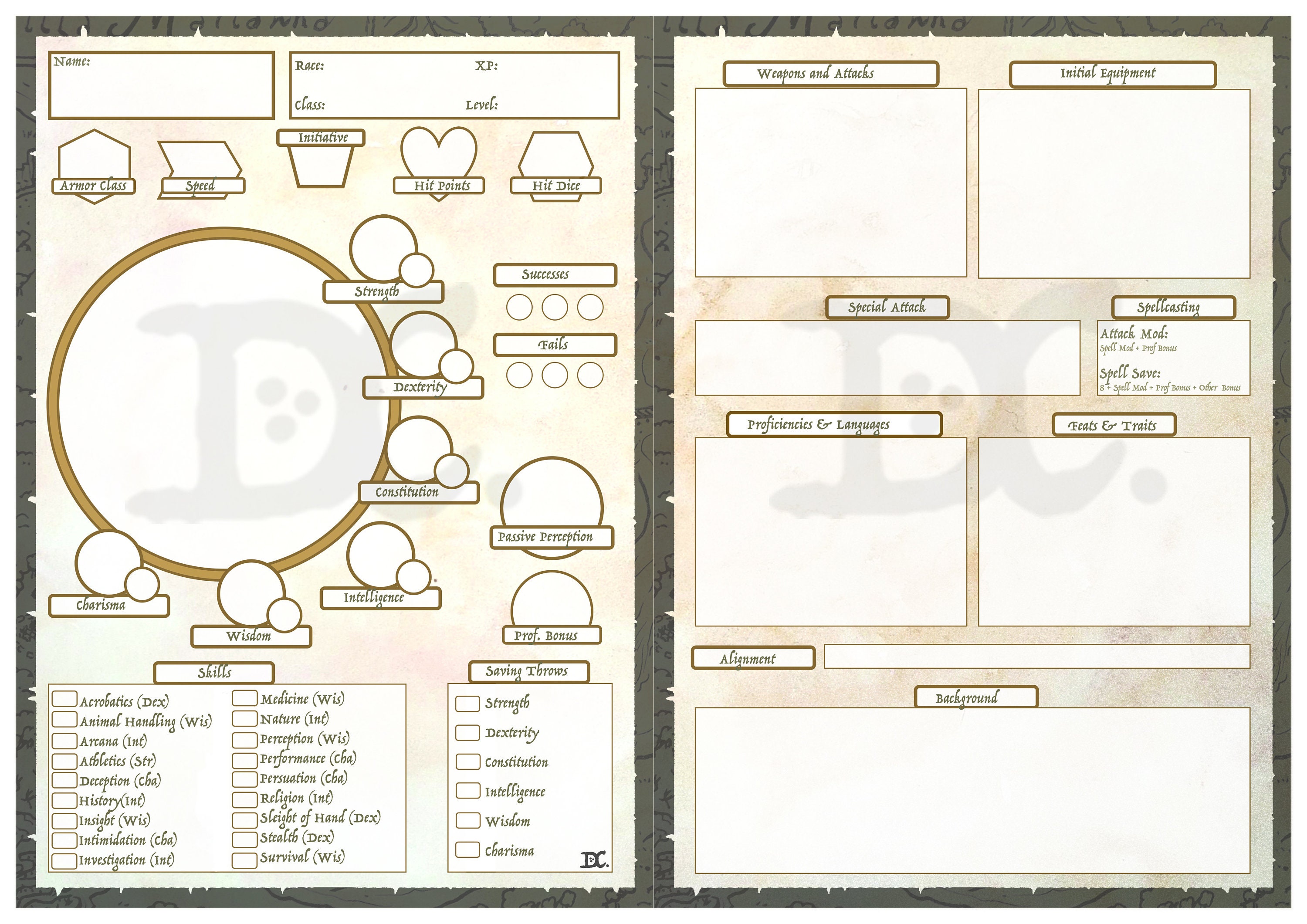 Printable Custom Character Sheet And Adventurer S Journal Etsy Canada