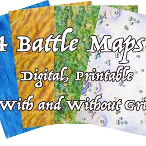 Vier A3 Kampfkarten, Digitaldruckbar - Battle matts, Wald, Wüste, Schnee, Wasser/ Meer. Für Rollenspiele, TTRPG, Dungeons and Dragons