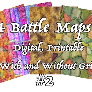 Cuatro mapas de batalla A3, digital imprimible - esteras de batalla, flores de los campos montañas del bosque del otoño. Juegos de rol, TTRPG, Dungeons and Dragons