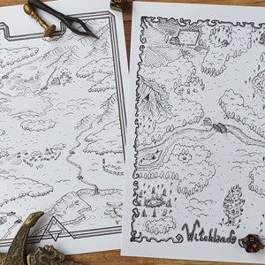 Witch and Horse Lands - Dois mapas de fantasia para imprimir - Página para colorir