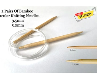 2 Pairs Bamboo Circular Knitting Needles 1 x 5.0 mm and 1 x 3.5 mm - Silicone Cable, Craft Crochet Hooks Needles Loom Tool Home Supplies