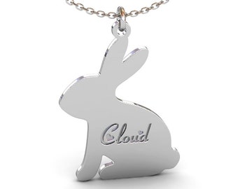 Sterling Silver Rabbit Name Necklace: Custom Bunny Pendant