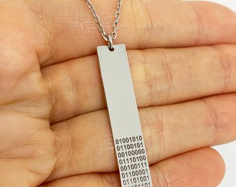 Custom Binary Name Necklace – Personalized 925 Sterling Silver Bar