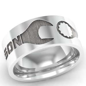 Personalized 925 Silver Wrench Band • Custom Mechanic Ring • Dad Tool Gift