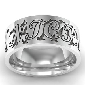 Flying Birds Band Ring with Name, Sterling Silver Bird Ring, Custom Bird Jewelry, Personalized Bird Ring, Custom Name Ring