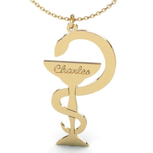 Schüssel mit Hygeia-Symbol-Halskette mit Namen, Sterlingsilber-Schüssel mit Hygeia-Halskette, Apotheker-Symbol-Schmuck, Apotheken-Symbol