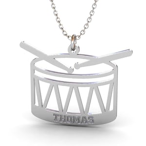 Custom Drum Necklace with Name, Sterling Silver Drum Necklace, Drum Pendant, Drum Jewelry, Drummer Gift, Drummer Jewelry, Music Jewelry