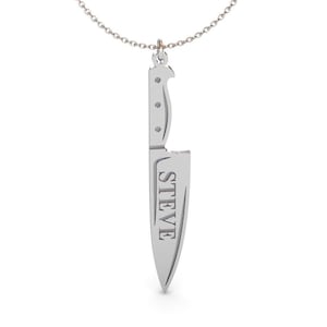 Collar con cuchillo de chef personalizado con nombre, collar con cuchillo de plata esterlina, joyería con cuchillo de chef, regalo para chef, collar conmemorativo de chef
