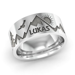 Custom Mountain Ring, Sterling Silver Mountain Band Ring, Personalized Mountain Jewelry, Landscape Ring, Climber Gift