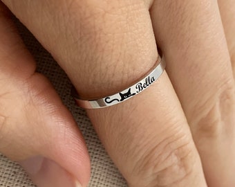 Personalized 925 Silver Cat Name Ring: Dainty Memorial Jewelry
