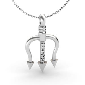 Custom Trident Necklace, Trident Name Necklace, Sterling Silver Trident Necklace, Poseidon Necklace