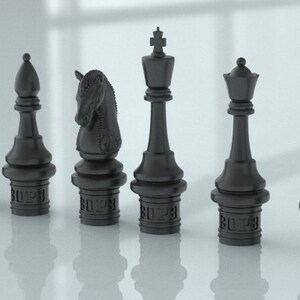 Pu&ograve; includere: Un set di pezzi degli scacchi neri, tra cui un pedone, un alfiere, un cavallo, un re, una regina e una torre. Ogni pezzo ha un design unico ed &egrave; realizzato in un materiale nero opaco liscio.