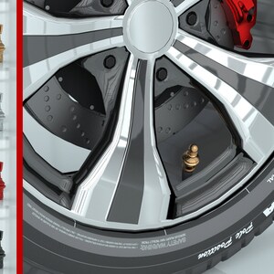 Pu&ograve; includere: Un set di quattro tappi per valvole a forma di pezzi degli scacchi dorati, argentati, rossi e neri. I tappi sono mostrati su uno sfondo bianco. I tappi sono anche mostrati su un primo piano di uno pneumatico per auto con un cerchio argentato.