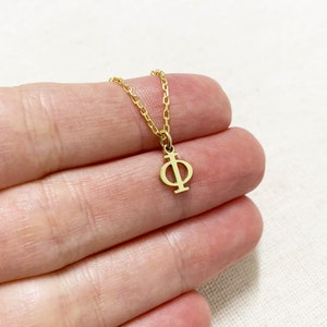 Collar de símbolo de Phi pequeño, collar de símbolo de Phi de letra griega de plata de ley, joyería de símbolo de matemáticas, colgante de Phi, joyería de Phi