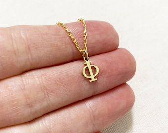Tiny Phi Symbol Necklace, Sterling Silver Greek Letter Phi Symbol Necklace, Maths Symbol Jewelry, Phi Pendant, Phi Jewelry