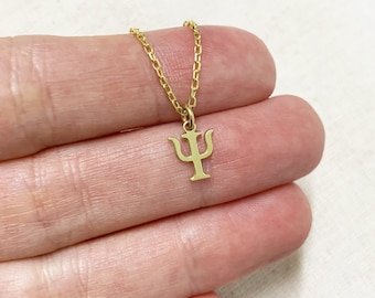 Tiny Psi Symbol Necklace, Sterling Silver Greek Letter Psi Necklace, Silver Psi Symbol Necklace, Psi Symbol Jewelry