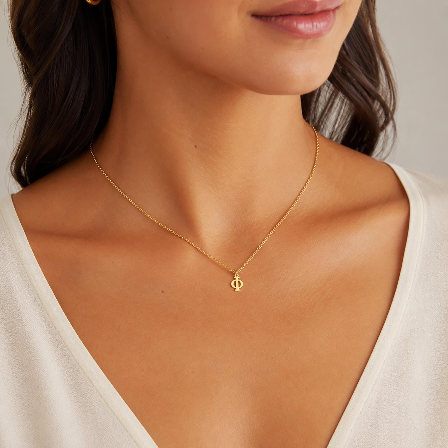 PHINGERIN TINY A NECKLACE GOLD　サークルA Tiny Sterling Silver Phi Symbol Necklace: Greek Letter Pendant - Etsy