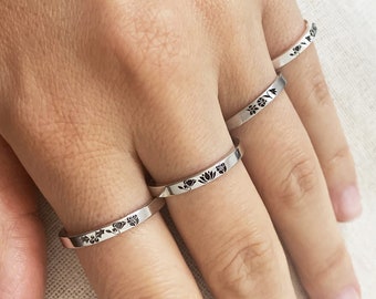 Custom Birth Flower Ring: Personalized 925 Silver Floral Band