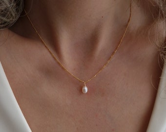 Perlenkette 14k gold filled Elegante Hochzeit Perlenkette Minimal Zarte Goldkette mit Süßwasser Perlen Kette Necklace