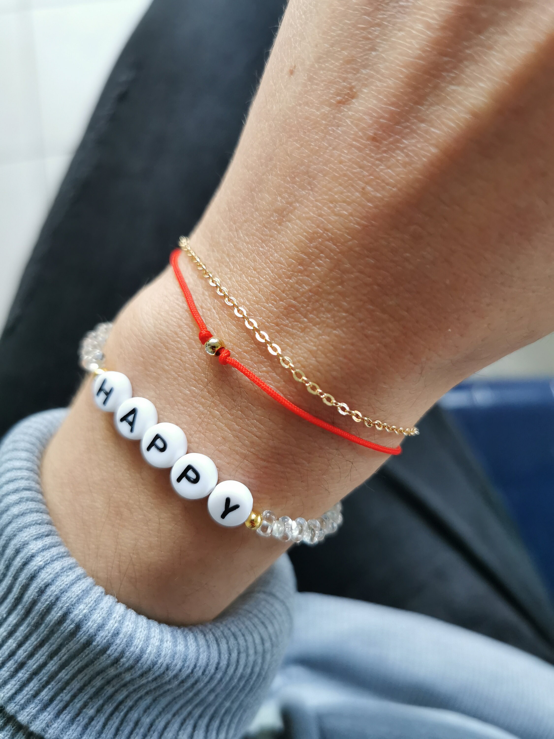 Red string bracelet with gold beadRed line braceletGood luck Etsy