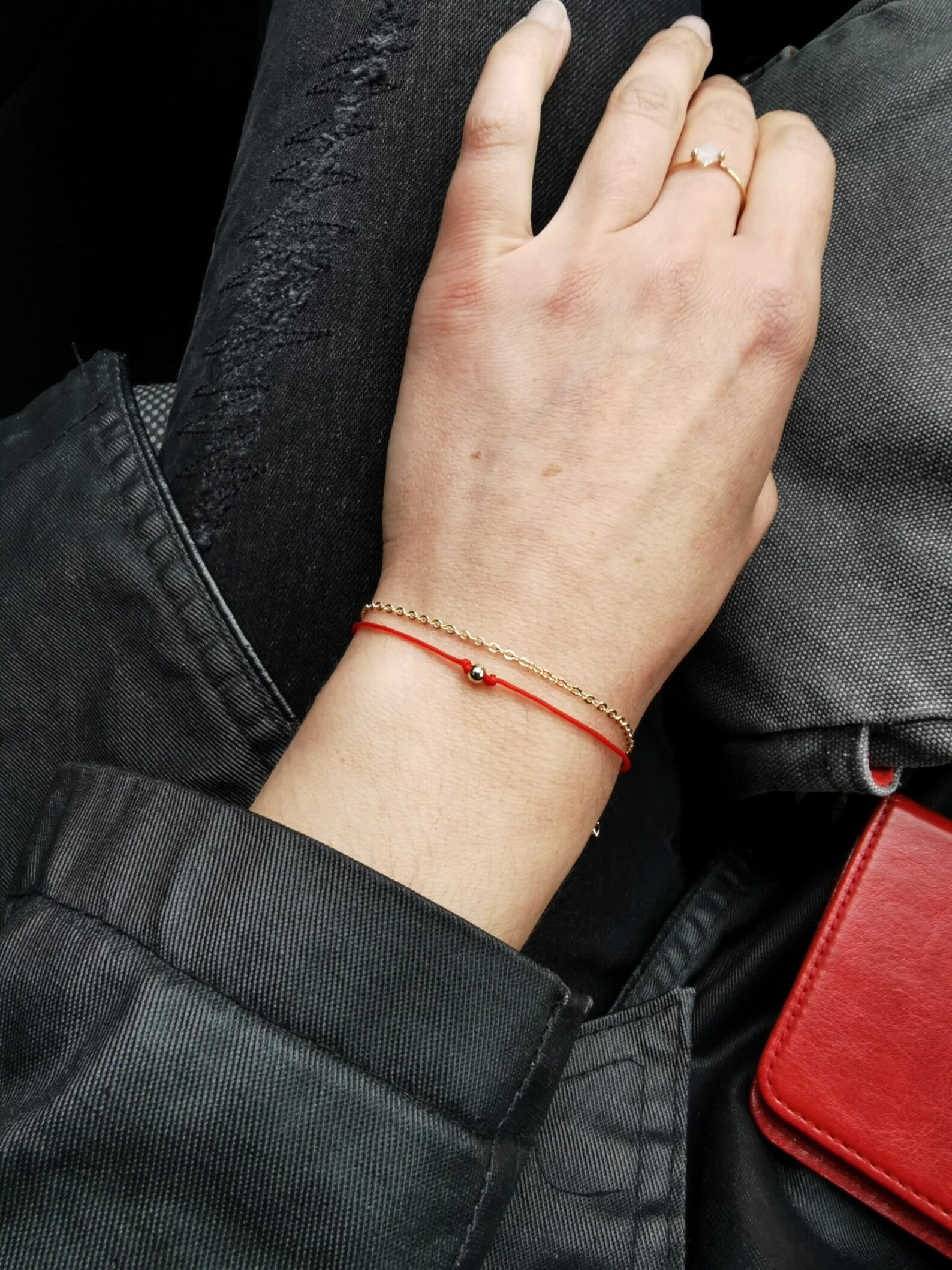 Red string bracelet with gold beadRed line braceletGood luck Etsy