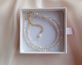 Perlen kette geschenk für sie Aquamarine perlen halsband pastell Sommer mit Süßwasserperlen edelstein perlen halsband