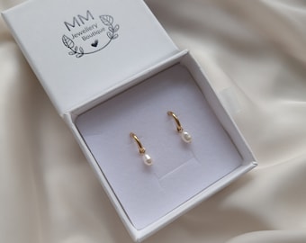 Pearl earrings small gold hoops with freshwater pearls bridsmaids gift 18k gold plated mini hoops gold huggie earrings freshwater hoops