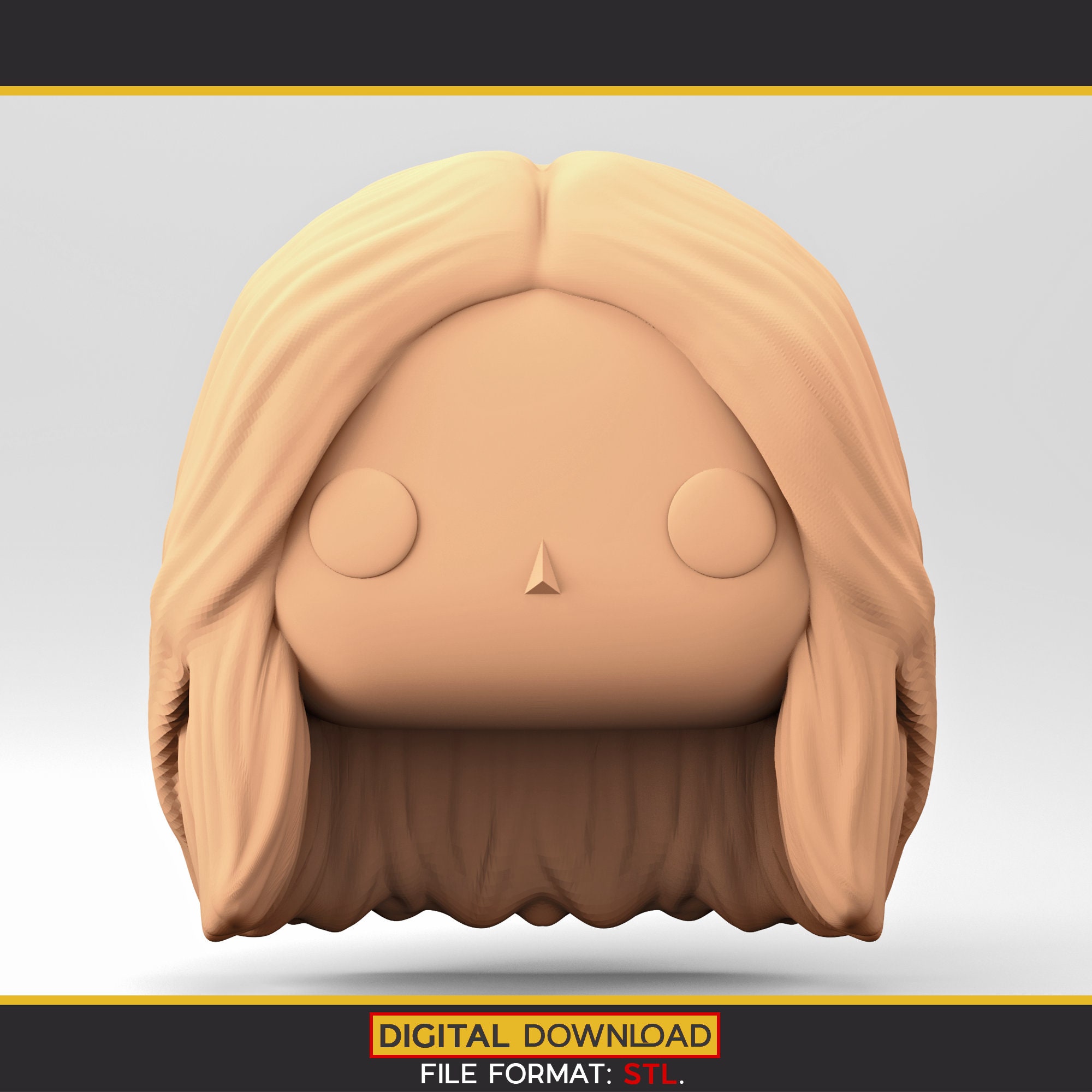 A Female Head 3D Model in a POP Style for 3D Printing. Wavy Long Hair. STL  File. WH_3-2 
