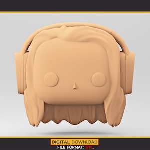 A female head 3D model in a POP style for 3D Printing. Straight hair + headphones. STL file. WH_8-1