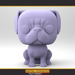 Pug 3D model. Dog 3D Model in a POP style for 3D Printing. STL File