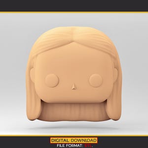 3D プリント用の POP スタイルの女性頭部 3D モデル。長いストレートヘア。STL ファイル。WH_1-9