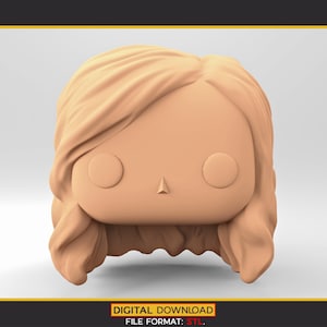 3D プリント用の POP スタイルの女性ヘッド 3D モデル。ハーフアップ、ハーフダウンのヘア。STL ファイル。WH_2-1