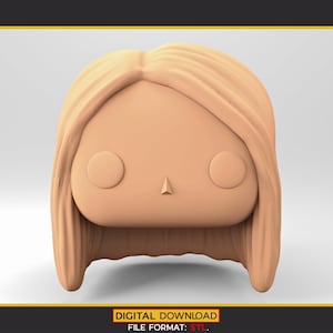 3D プリント用の POP スタイルの女性頭部 3D モデル。長いストレートヘア。STL ファイル。WH_1-1