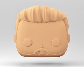 A male head 3D model in the POP style for 3D Printing. A comb over hair and a beard. STL file. MH_3-13