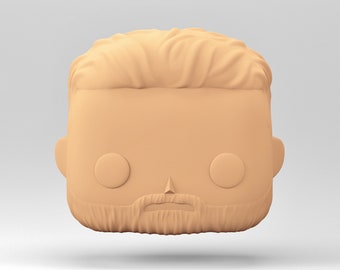 A male head 3D model in the POP style for 3D Printing. A slicked back hairstyle and a beard. STL file. MH_4-3