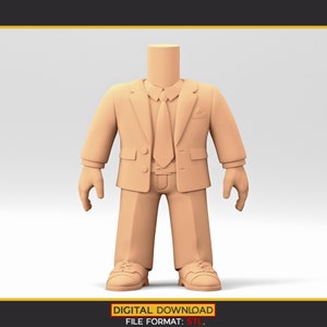 Male Body 3D Model in a POP style for 3D Printing. A man in a suit. Unbuttoned jacket. Fiance 3D Model. MB_02.