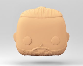 A male head 3D model in the POP style for 3D Printing. A ponytail and a beard. STL file. MH_10-2