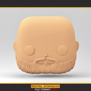 A male head 3D model in the POP style for 3D Printing. Bald and a big beard. STL file. MH_1-2 image 1