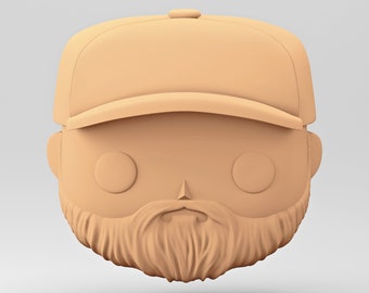 A male head 3D model in a POP style for 3D Printing. A bearded man in a hat. STL file. MH_5-2