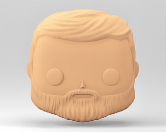 A male head 3D model in the POP style for 3D Printing. A comb over hair and a beard. STL file. MH_3-10