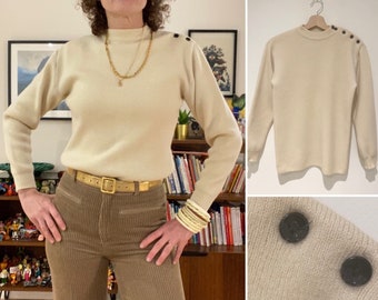 Vintage pure wool sailor sweater plain ecru casual chic warm winter unisex Size 36/38 Fr