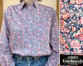 Cacharel Liberty blouse Vintage 1980 floral pink cotton preppy preppy feminine Made in Italy Size 36/38 Fr
