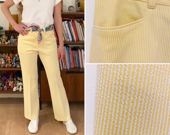 LEVIS Panatela pantalones Vintage 70s rayas blanco amarillo primavera verano casual chic retro Talla 38 Fr