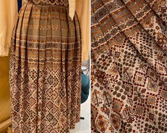 Vintage long bohemian folk romantic handmade skirt loose fluid 70s Size 40 Fr