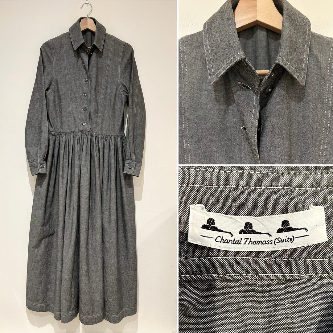 Chantal Thomass Vintage Maxi Dress Long Gray Chambray Cotton