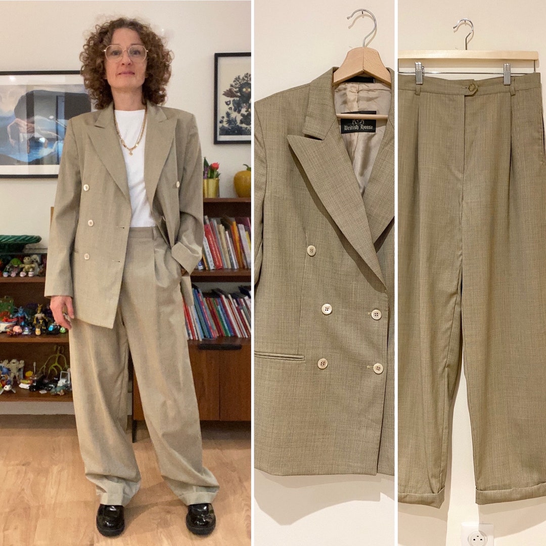Vintage Pantsuit Set Long Doublebreasted Blazer Wide Leg Etsy