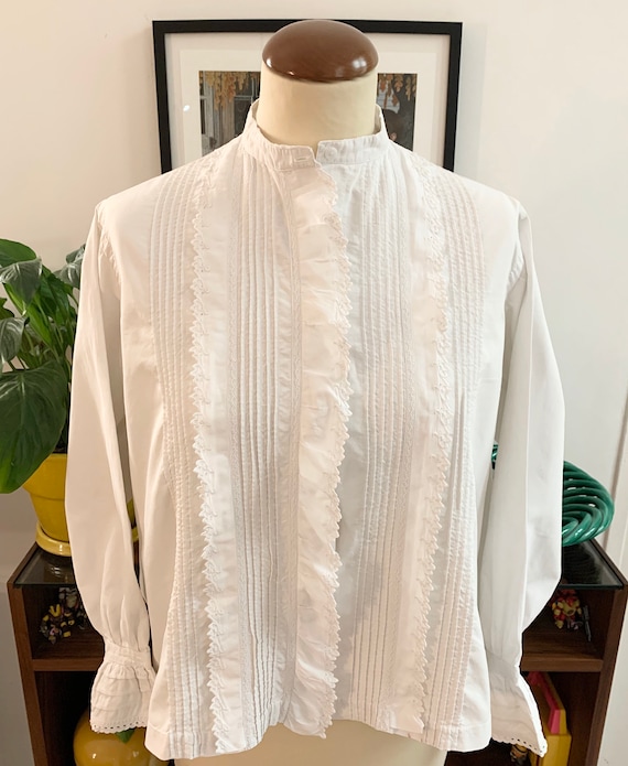 French antique white blouse white cotton lace embr