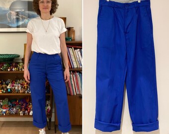 VETRA Vintage work pants indigo blue cotton high waist workwear casual unisex carpenter Made in France Size 38 Fr